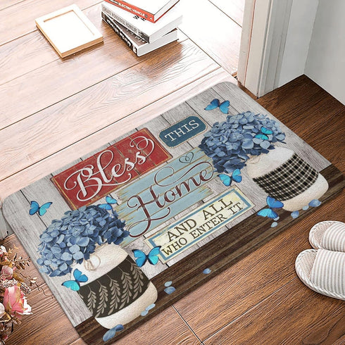 Welcome Mats for Front Door Outdoor Entry Flower Butterfly Bless This Home and All Who Enter It Doormat Non Slip Mat for Home Indoor Farmhouse Funny Kitchen Rugs Patio 17x30 Inch by THIYOTA