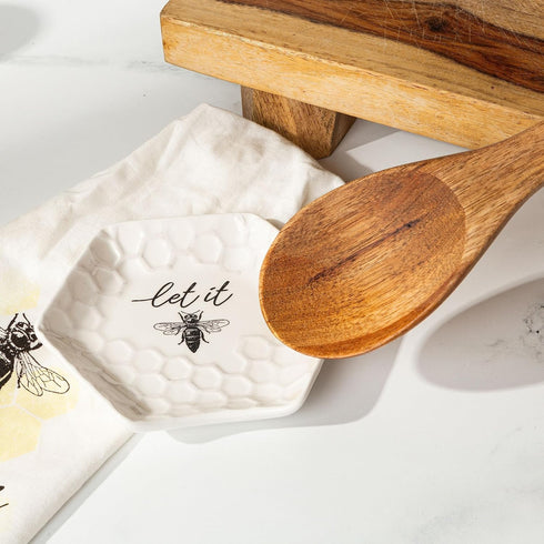 Youngs Ceramic Bee Spoon Rest, Large Spoon Holder for Cooking Spoons, Spatula, Ladle, Heat Resistant Utensil Rest, 5"x5"
