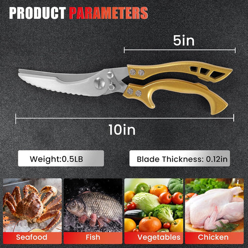 ANDONG Heavy Duty Kitchen Poultry Shears with Serrated Edge, Spring Loaded Kitchen Scissors, Professional Chicken