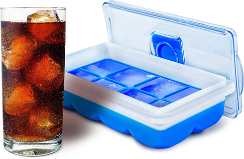 Handy Gourmet Slim Large Ice Cube Tray with No Spill Cover, Blue