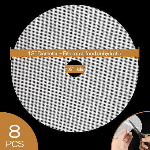 (8 Pack) Round Silicone Dehydrator Sheets, Dostk Premium Non Stick Mesh for Fruit Dehydrator, Reusable 13" Diameter