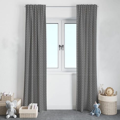 Bacati Playful Fox Curtain Panels, Multiple Prints with Arrows on Grey Background