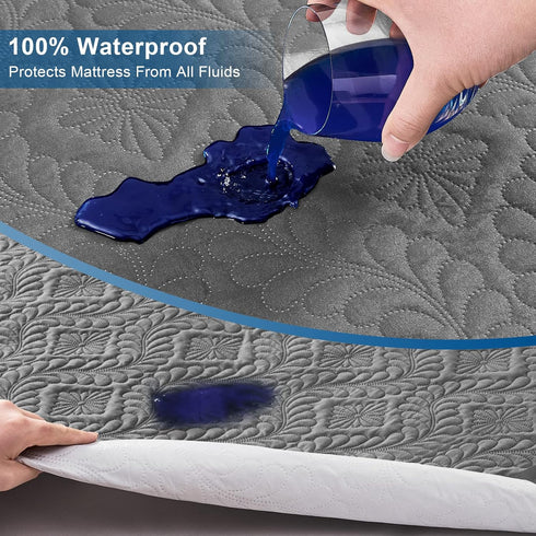 Sufdari Waterproof Mattress Protector, King Quilted Fitted Cover, Breathable & Noiseless Mattress Pad, Fits 8-18" Deep