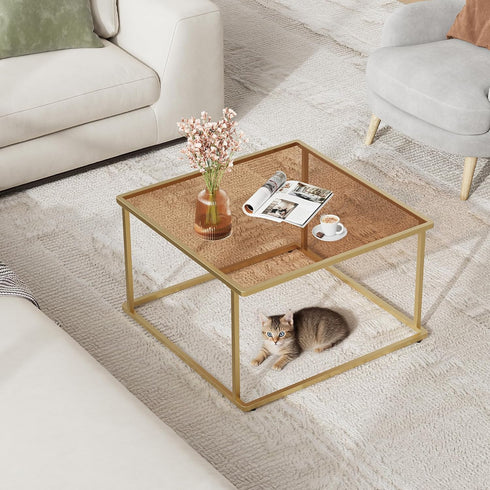26.4 26.4in, WLIVE Coffee Table, Glass Coffee Table for Living Room, Modern Small Coffee Table with Tempered Glass