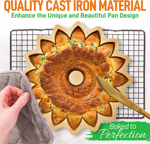 NutriChef 9" Nonstick Slope Bundt Cake Pan - Premium Thick Aluminum Cake Mold for Uniform Baking & Browning