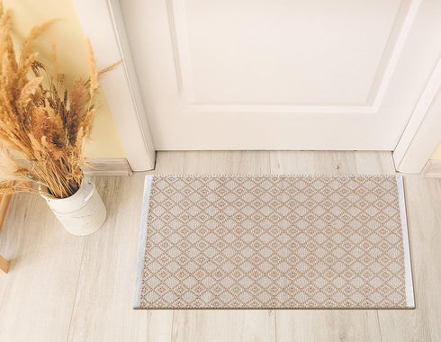 THE BEER VALLEY Diamond Woven Rug 2'x3' - Beige, Anti-Slip Cotton Accent Rugs for Kitchen, Entryway, Bathroom