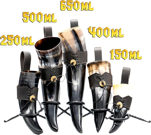 Mythrojan Viking Drinking Horn with Strap - Medieval Norse Beer Mug, Large Ale Cup 500 ml (16oz)
