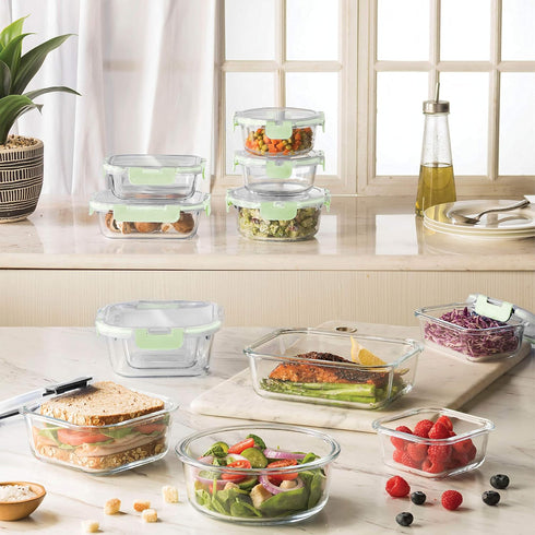 FineDine 24 Piece Glass Storage Containers with Lids - Leak Proof Dishwasher Safe Food Storage for Meal Prep