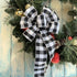 Buffalo Plaid Christmas Wreath Bow - Pre-Tied 10" Wide, 18" Long, Black and White Checkers, Fall Door Decoration