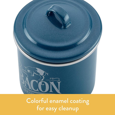 4 Inch, Ayesha Curry Enamel on Steel Bacon Grease Can / Bacon Grease Container - Blue