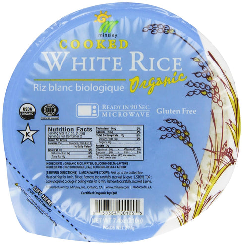 MINSLEY White Rice Bowl, Organic, Microwaveable, 7.4 Ounce Bowls (Pack of 12)