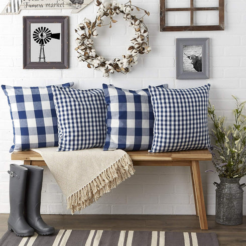 DII Decorative Square Throw Pillow Cover Collection, 18x18, Navy Gingham, 4 Piece