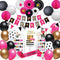 Hot Pink and Black Birthday Decorations, Happy Birthday Banner Garland, Paper Decor, Balloons, Cake Topper, Sash