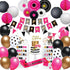 Hot Pink and Black Birthday Decorations, Happy Birthday Banner Garland, Paper Decor, Balloons, Cake Topper, Sash