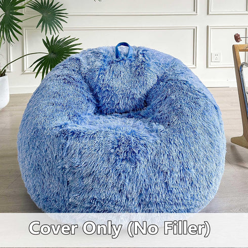 LIFEREVO Fluffy Faux Fur Bean Bag Chair Cover Blue (No Filler), Ultra-Soft Stuffed Animal Storage Bean Bag Kids Adults