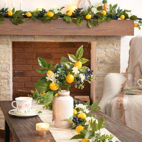 Valery Madelyn 6 Packs Spring Summer Picks with Lemons, Blueberry, Eucalyptus Leaves, Artificial Fruit Lemon Branches