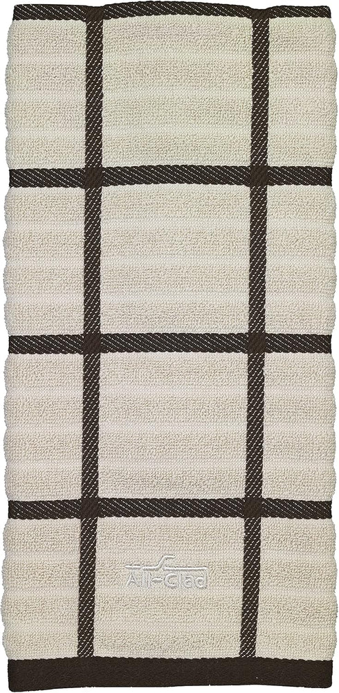 All-Clad Checked Kitchen Towel, 100% Cotton, 17"x30", Highly Absorbent, Almond, 1-Pack