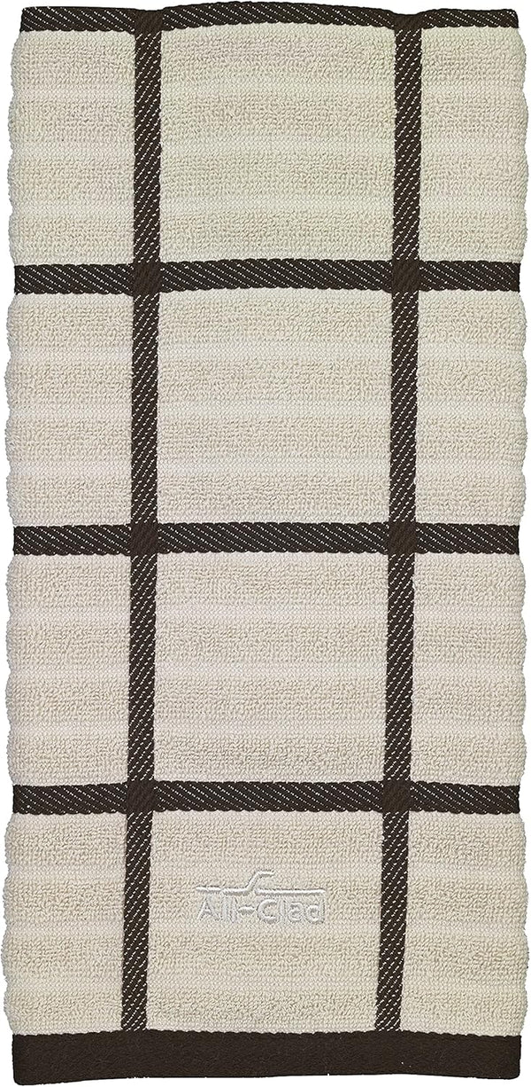 All-Clad Checked Kitchen Towel, 100% Cotton, 17"x30", Highly Absorbent, Almond, 1-Pack