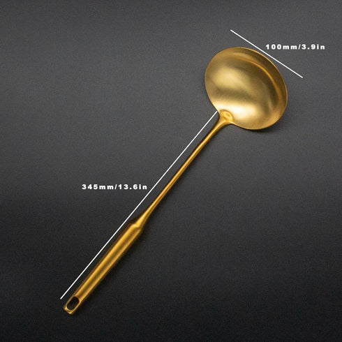 Stainless Steel Ladle Spoon Kitchen Turner - Big Soup Ladle Cooking Utensil Tool - Gold Soup Ladle
