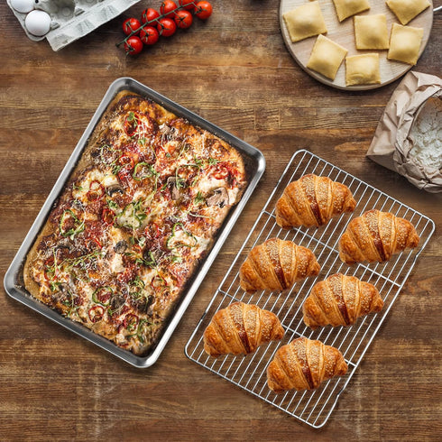 Baking Sheet with Wire Rack Set - 1 Baking Tray + 1 Cooling Rack - Zacfton 16 x 12 x 1 Inch