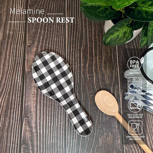 UPware Melamine Spoon Rest, 9.625 Inch Kitchen Utensil Holder for Counter and Dining Table, Gingham Black