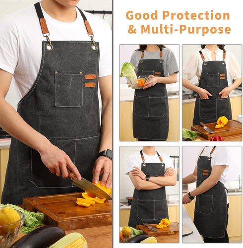 Tosewever Canvas Cross Back Chef Cotton Aprons for Men Women with Large Pockets for Cooking
