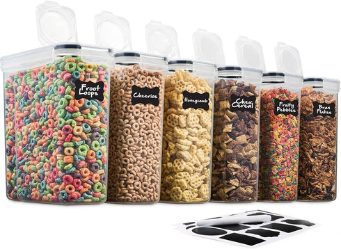 6 Pack Airtight Cereal Food Storage Container - BPA Free Plastic Kitchen