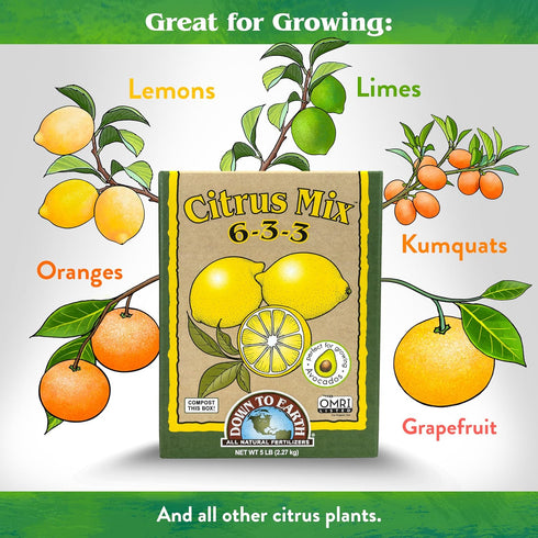6-3-3, 5 lb Down To Earth All Natural Fertilizers Organic Citrus Mix - Plant Food for Lemons, Limes, Oranges