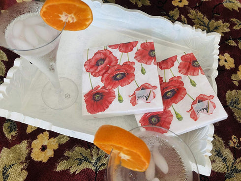20-ct Decorative Valentine's Napkins Red Poppy Floral Paper for Mother's Father's Day Gorgeous Lunch Dinner 6.5 x 6.5 x