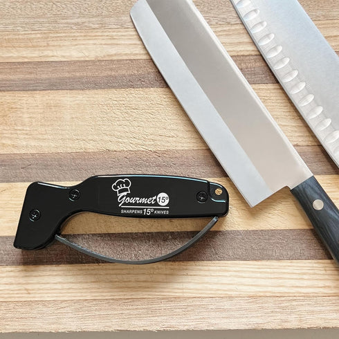 AccuSharp Gourmet Series Knife Sharpener, 15 Degree for Gourmet Knives, Diamond-Honed Tungsten Carbide Blades