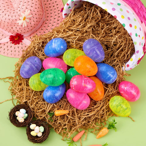 12 3.15" JOYIN Pcs Plastic Iridescent Printed Bright Easter Eggs Tall for Easter Hunt, Basket Stuffers Fillers