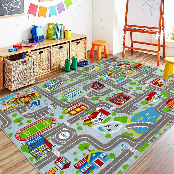 Capslpad Sky Blue Car Road Kid Rug Carpet Playmat for Playoom Traffic