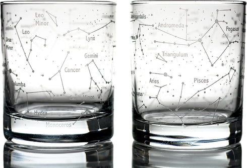 Greenline Goods Whiskey Glasses Set of 2 – Northern Summer Sky & Astronomy Constellations, 10 Oz