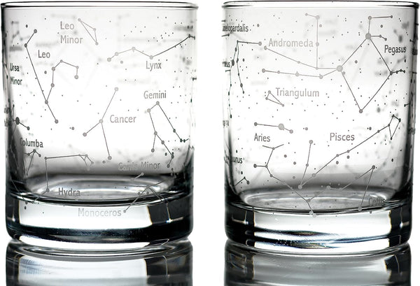 Greenline Goods Whiskey Glasses Set of 2 – Northern Summer Sky & Astronomy Constellations, 10 Oz
