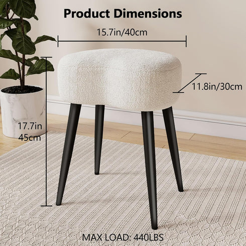 17.7in Teddy Velvet Vanity Stool, Upholstered Makeup Chair with Sturdy Metal Legs, Soft Padded Ottoman Footrest, Modern
