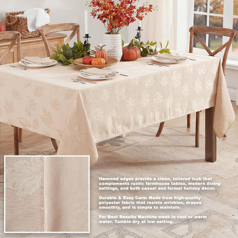 60 120 Inch, Newbridge Taupe Tremont Leaf Damask Rectangle Fabric Spring Lodge Tablecloth, x Elegant Holiday Swirling