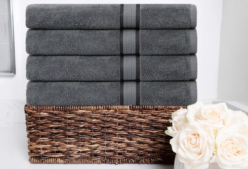 4 Pack 30x54 100% 22 COTTON CRAFT - -Ultra Soft Oversized Extra Large Bath Towels Charcoal- Pure Ringspun Cotton