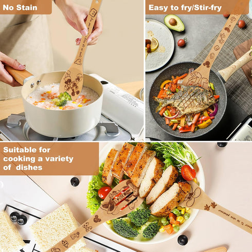 Mouse Wooden Spoons for Cooking, Cartoon Bamboo Utensils Set with Apron, Oven Mitt, Potholder, 8PCS Cute Gifts for