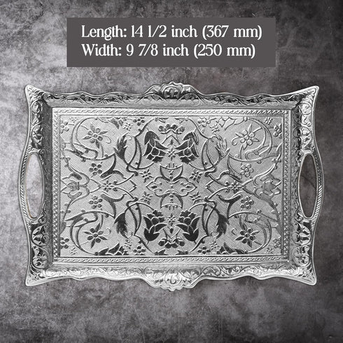 Crystalia Fancy Ottoman Serving Trays, Elegance Metal Turkish Trays for Beverage Serving, Vintage Ottoman Rectangular