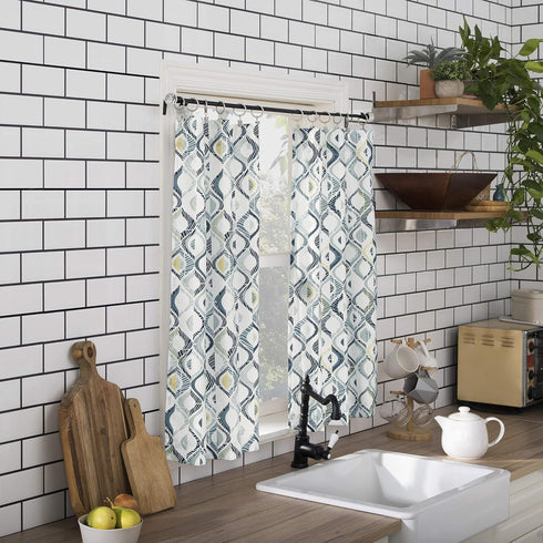 No. 918 Barker Geometric Semi-Sheer Rod Pocket Kitchen Curtain Valance and Tiers Set, 54" x 36", White