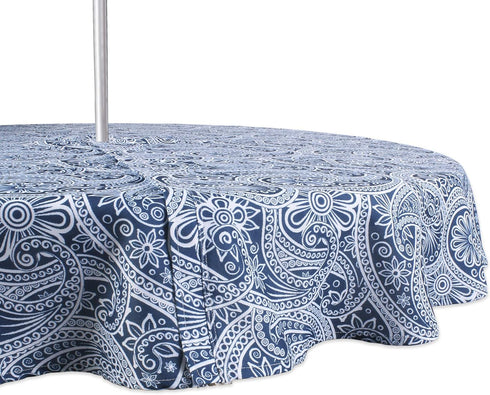 DII Paisley Outdoor Tabletop Collection, Water Resistant Tablecloth, 60" Round, Blue