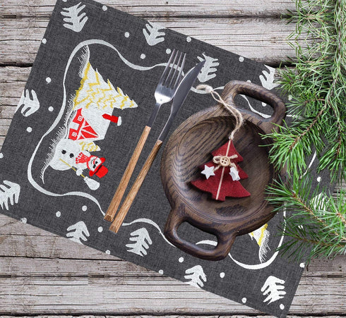 Simhomsen Set of 6 Decorative Dark Gray Snowman Table Place Mats for Christmas Holidays (12 × 18 Inch)