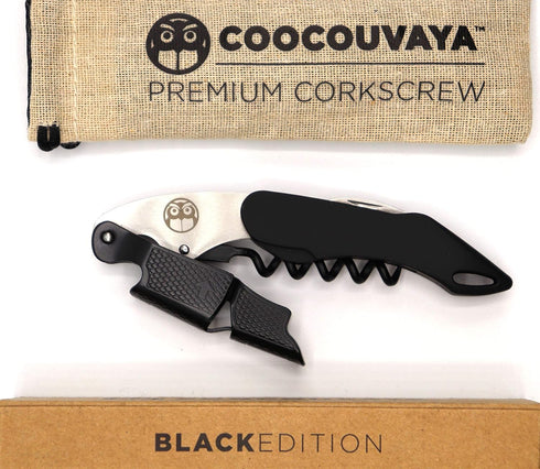 Wise Products Premium Corkscrew Wine Bottle Opener, Black Edition for Wine Lovers, Eco-Friendly Pouch (1 PACK)