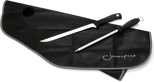 Ham Carving Knife with Honing Steel and Ham Cover - Professional Set for Slicing Ham & Prosciutto