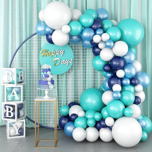 Teal Balloon Garland Arch Kit, Navy Blue Light Blue Teal White Turquoise Latex Balloons for Party Decorations