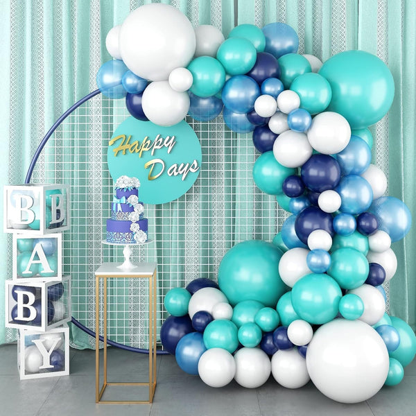 Teal Balloon Garland Arch Kit, Navy Blue Light Blue Teal White Turquoise Latex Balloons for Party Decorations