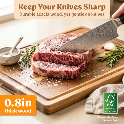 Set 3, Acacia Wood Cutting Board for Kitchen, Non-Toxic Cutting Board of Chopping Boards with Deep Juice Groove