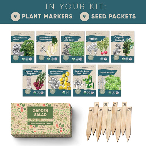 9 Packets Certified Organic Vegetable Seeds - Heirloom Seeds for Planting Vegetables - Seed & Gift Box - Cherry Tomato