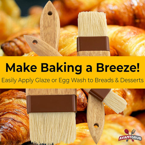 Durable Hardwood 1, 2, 3in Boar Bristle Pastry Brush Set for Basting Meat, Spreading Butter, BBQ Sauce or Marinades