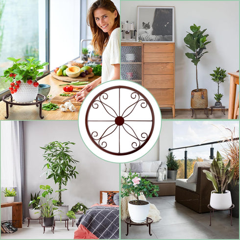 5 Pack Plant Stand Indoor Brown Metal Plant Stands Outdoor Heavy Duty Flower Pot Stands for Multiple Plants Rustproof